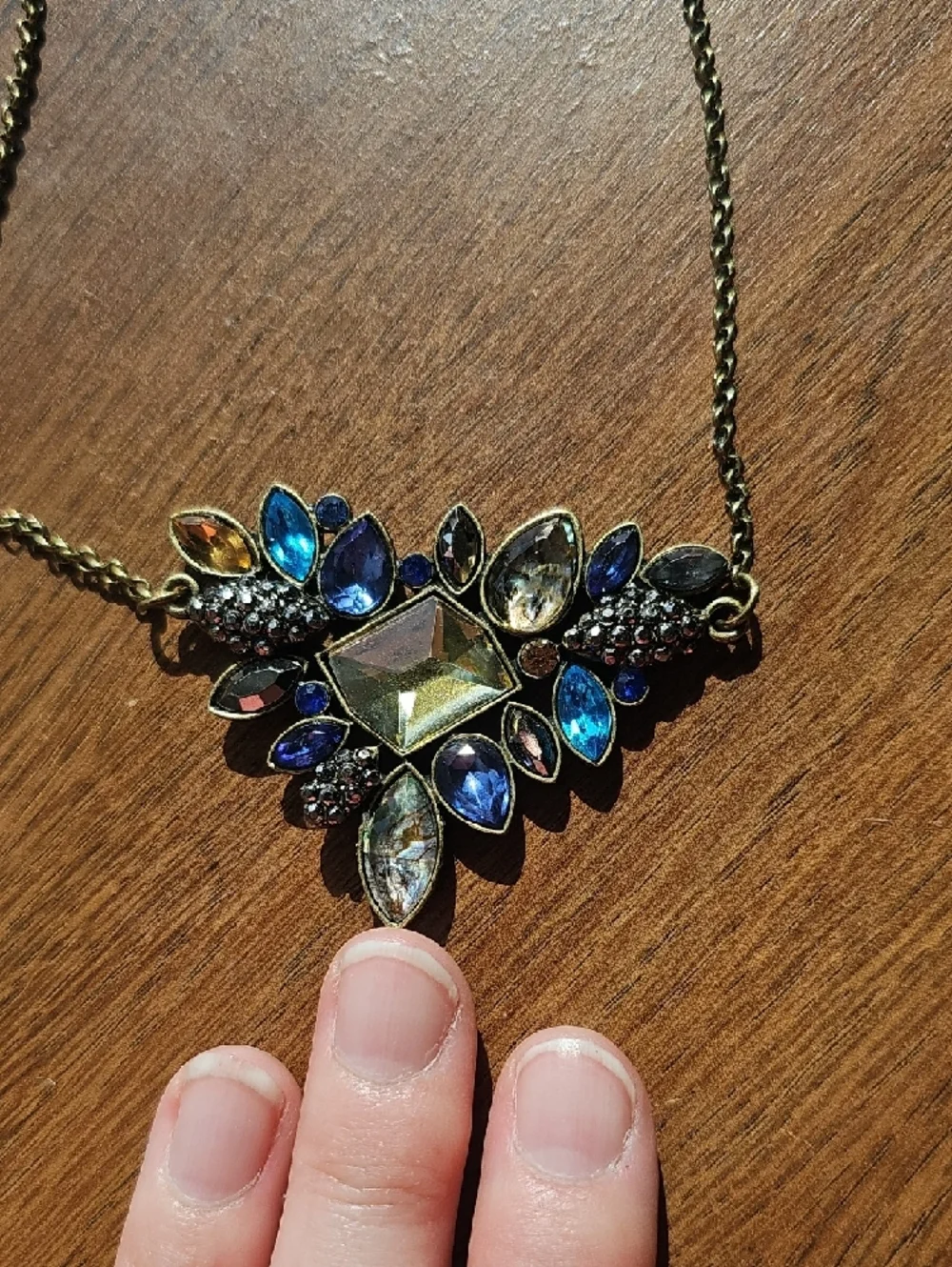 EUC Vintage Gold-Tone Multi-Stone Statement Necklace - Blue & Clear Accents